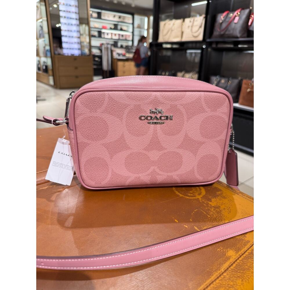 Last 2 ‼️Coach Jamie Camera Bag In Maxi Signature Canvas CCK73 Dusty Pink - Picture 2 of 15
